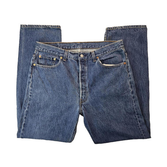 Levis Vintage 80s USA 501 0115 Button Fly Blue Denim Jeans Mens Size 35x32